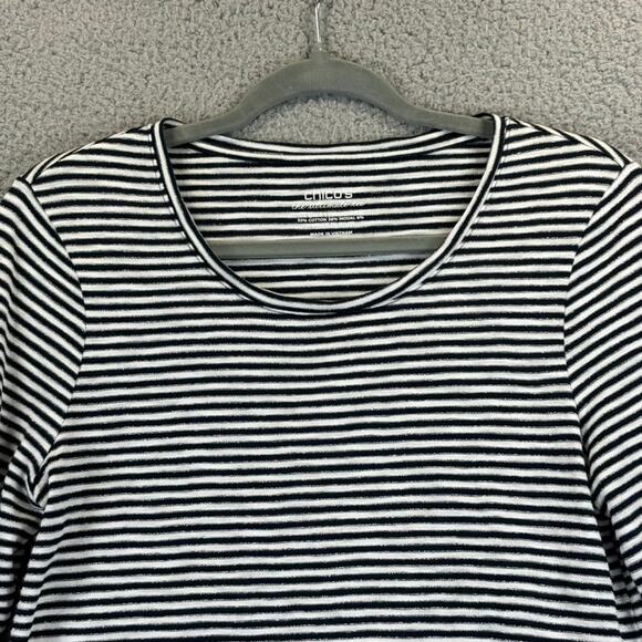 CHICOS Ultimate Tee Small Beachy Nautical Lightweight Open Knit Roll Tab Modal - Picture 2 of 9